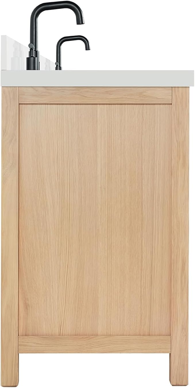 ARIEL Cambridge 72-inch Bathroom Vanity with Sink,Solid Wood, 1.5-inch Pure White Quartz Countertop & Backsplash, Double Oval Porcelain Sink, 4 Soft Closing Doors, 6 Dovetail Drawers, White Oak