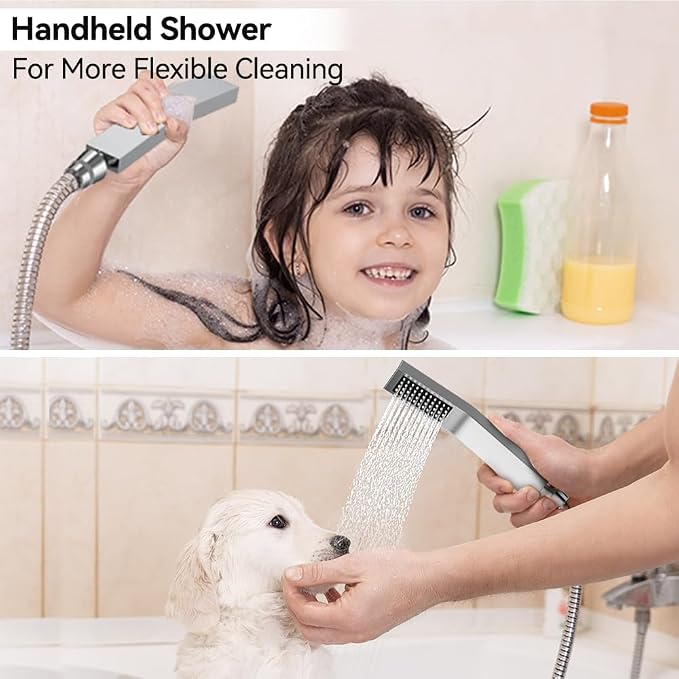 Shower System Shower Faucet Set, STARBATH 12"+6" Wall Mount Rain Shower Head and Handheld Spray for Two Person, Rainfall Shower System with Diverter Valve and Trim Kit Complete,Chrome