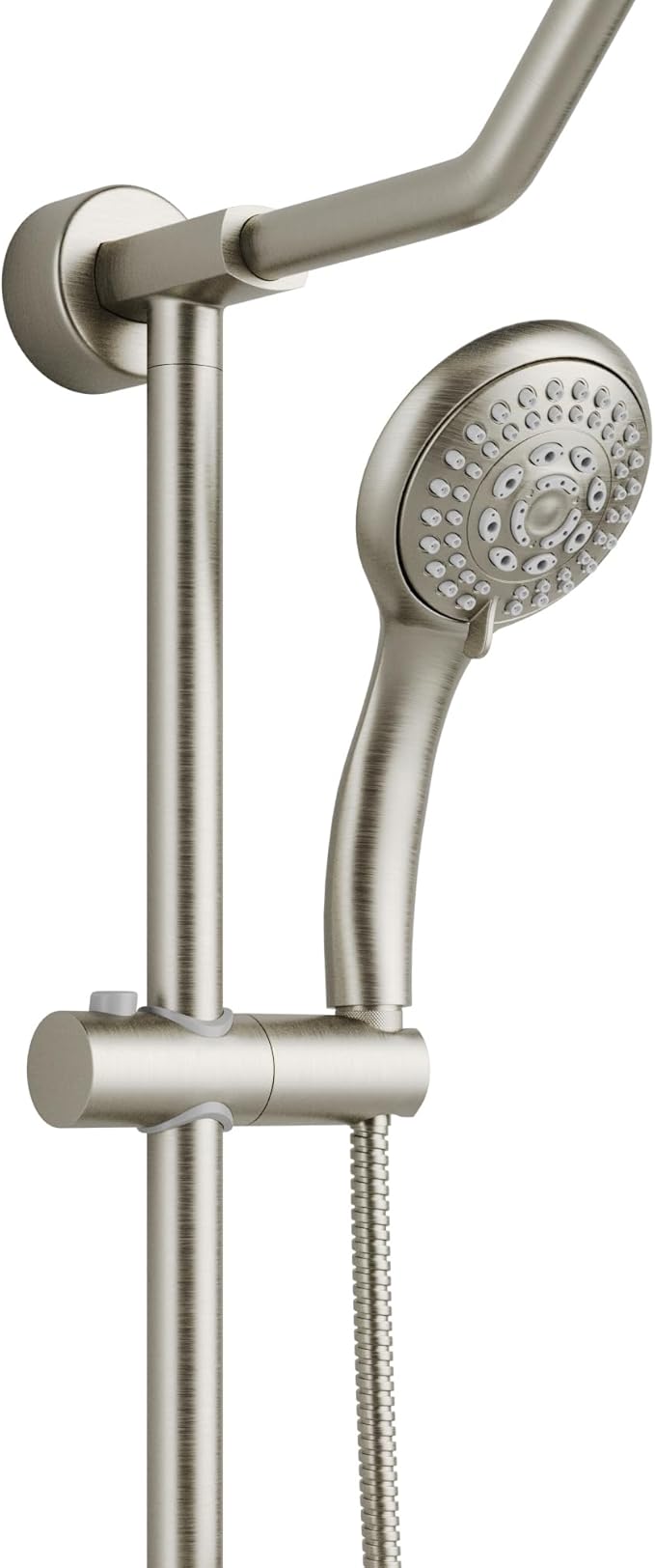PULSE ShowerSpas Kauai III Brushed Nickel Rain Shower Head with Handheld Spray - 1.8 GPM, 8" Showerhead, 5-Function HandShower, Adjustable Slide Bar - Shower Heads with Handheld Spray Combo