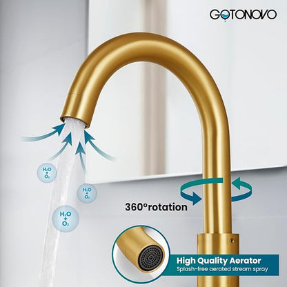 gotonovo 3 Hole 2 Handles Lavatory Basin Bathroom Sink Faucet with Pop Up Drain with Hot and Cold Mixer Valves 8 Inch Widespread Bathroom Faucet Dark Gold