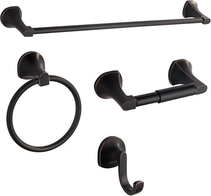 BGL 4 Piece ORB Bathroom Hardware Set - Wall Mounted Bathroom Accessories Set with Towel Bar, Towel Ring, Toilet Paper Holder, Robe Hook - Rustproof Bathroom Towel Bar Set