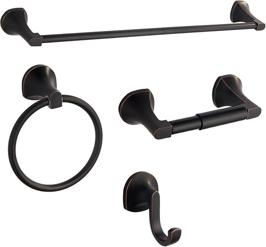 BGL 4 Piece ORB Bathroom Hardware Set - Wall Mounted Bathroom Accessories Set with Towel Bar, Towel Ring, Toilet Paper Holder, Robe Hook - Rustproof Bathroom Towel Bar Set