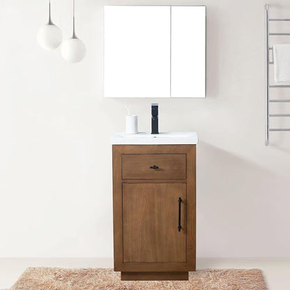 Vanity Art 20 inch Bathroom Vanity with Sink, Small Vanity Cabinet with Doors and Removable Shelf, Modern Wood Cabinet with Marble Top, Solid Wood Frame, Ceramic Sink, Tan VA7020