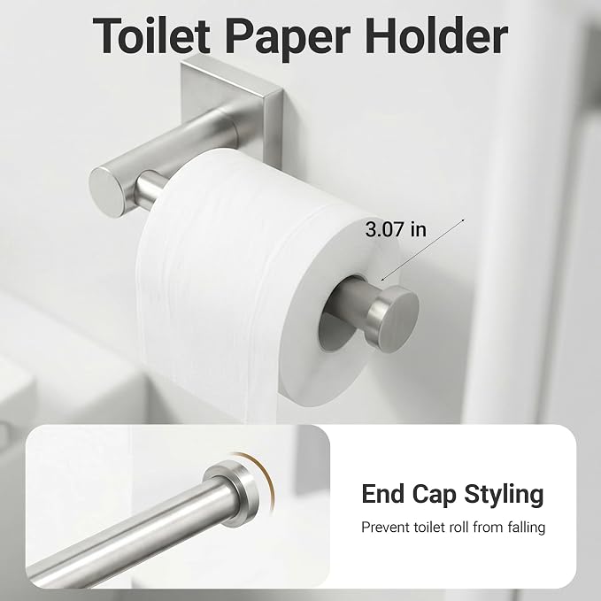 24-Inch Wall Mounted Towel Racks for Bathroom – Space Saver 4-Piece Durable Stainless Steel Bathroom Hardware Set with Towel Bar, Towel Ring, Toilet Paper Holder & Hook, Brushed Nickel