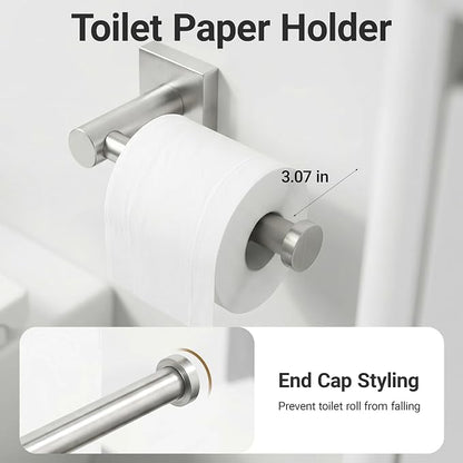 24-Inch Wall Mounted Towel Racks for Bathroom – Space Saver 4-Piece Durable Stainless Steel Bathroom Hardware Set with Towel Bar, Towel Ring, Toilet Paper Holder & Hook, Brushed Nickel