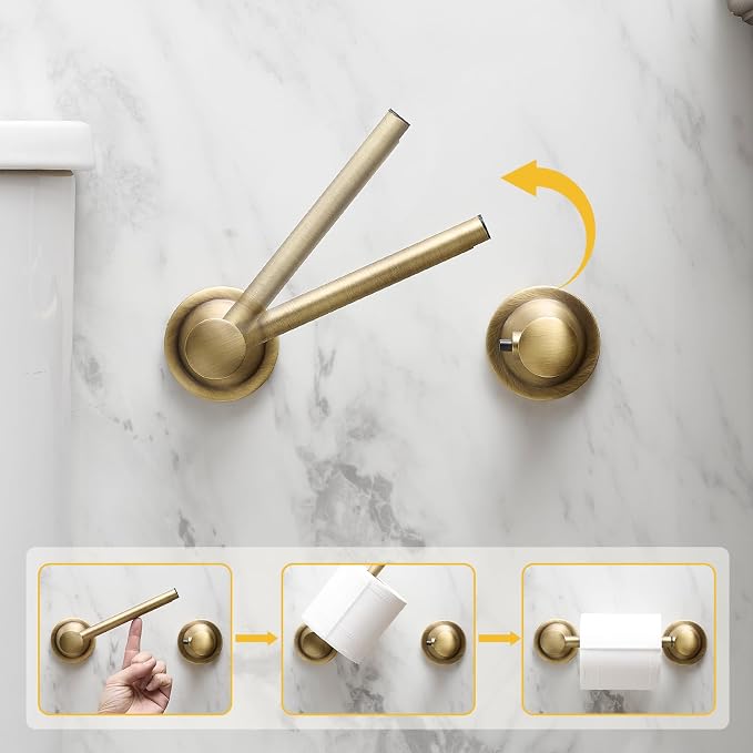 Bathroom Toilet Paper Holder Wall Mount Tissue Holder Antique Brass | Rustproof Toilet Tissue Roll Holder, Flexible Double Post Pivoting Handle, Bathroom Accessories SUS304 Stainless Steel