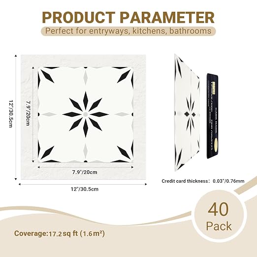 Peel and Stick Floor Tile, 7.9"x7.9" Vinyl Flooring for Bathroom Kitchen, Waterproof Non-Slip Durable Self-Adhesive Easy DIY Removable