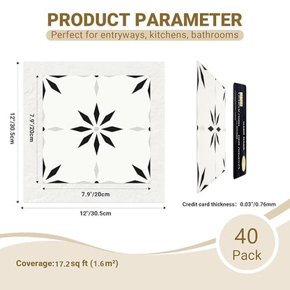 Peel and Stick Floor Tile, 7.9"x7.9" Vinyl Flooring for Bathroom Kitchen, Waterproof Non-Slip Durable Self-Adhesive Easy DIY Removable