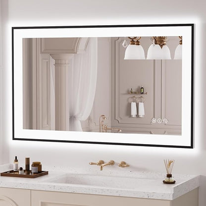 LOAAO 40"X24" LED Bathroom Mirror Black Framed | Anti-Fog, Dimmable, Memory Function, Tempered Glass, Lighted Vanity Mirror for Wall