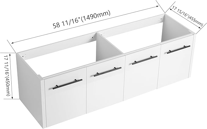 60 Inch Floating Bathroom Vanity,60" Bathroom Vanity Without Sink,Modern Bathroom Vanity Cabinet,White Wall Mounted Cabinet(Sink Basin Not Included)