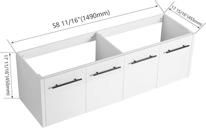 60 Inch Floating Bathroom Vanity,60" Bathroom Vanity Without Sink,Modern Bathroom Vanity Cabinet,White Wall Mounted Cabinet(Sink Basin Not Included)