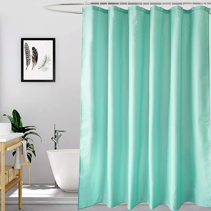 EurCross Green Fabric Shower Curtain Liner Extra Long 72 x 84 inches,Water-Repellent Medium Weight Cloth Shower Curtains for Bathroom with Hooks