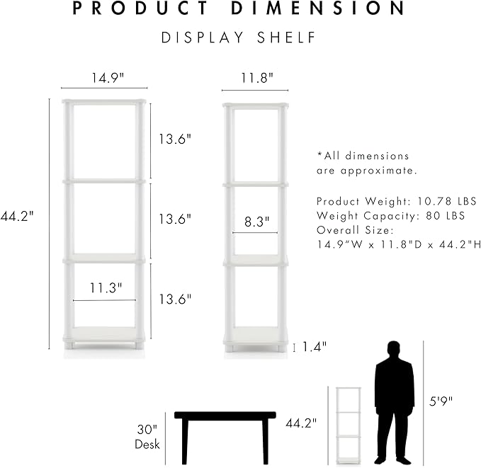 Homes: Inside + Out Apexa Modern 4-Tier Narrow Shelving Units, Collectibles Display Shelves, Easy Assembly Standing Shelf, Home Storage Organizer for Living Room, Bedroom, Office, Taupe Grey