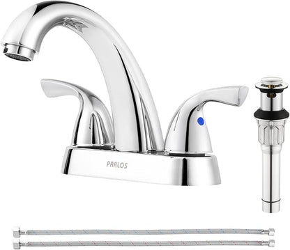 PARLOS 2-Handle Bathroom Sink Faucet with Drain Assembly and Supply Line Lead-Free cUPC Lavatory Faucet Mixer Double Handle Tap Deck Mounted, Chrome, 1359801