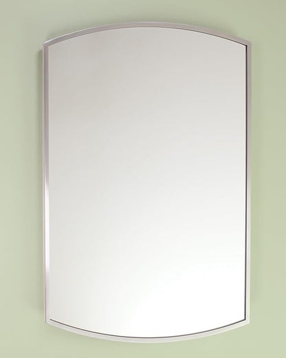 Fox Hollow Furnishings 16x20 Harper Crescent Metal Framed Rectangle Recessed Bathroom Medicine Cabinet, Arced Mirror, 14x18 in-Wall Opening, Adjustable Glass Shelves, Magnet Close, Brushed Nickel