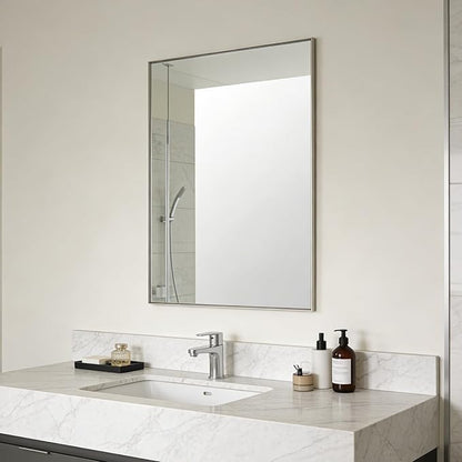 Bathroom Mirror for Wall, 36x24 Inch Metal Framed Mirror, Brushed Nickel Rectangle Mirror, Bathroom Vanity Mirror Farmhouse, Tempered Glass, Anti-Rust, Hangs Horizontally or Vertically