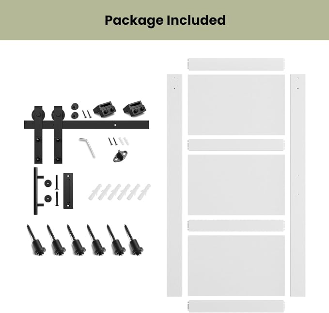 SMARTSTANDARD 48in x 84in Sliding Barn Door with 8FT Hardware Track,3 Panel | Waterproof PVC Surface, Pre-Drilled Holes Easy to Assemble, White, Solid, MDF