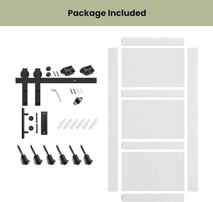 SMARTSTANDARD 48in x 84in Sliding Barn Door with 8FT Hardware Track,3 Panel | Waterproof PVC Surface, Pre-Drilled Holes Easy to Assemble, White, Solid, MDF