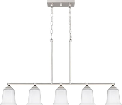 Nox Vintage 5-Light Chandelier Island Pendant Light with Brushed Nickel White Glass for Dining Room, Kitchen Island, Industrial, Vintage Decor