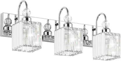 Ralbay Chrome Crystal Bathroom Vanity Light - 3-Lights, 24" Modern Wall Light Fixtures