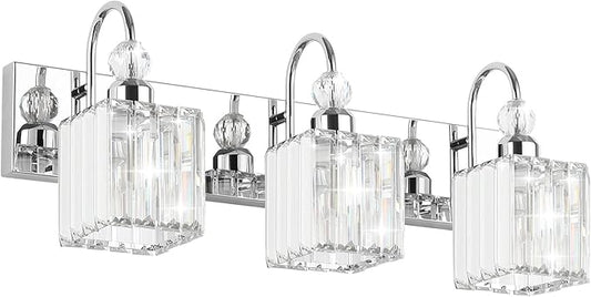 Ralbay Chrome Crystal Bathroom Vanity Light - 3-Lights, 24" Modern Wall Light Fixtures
