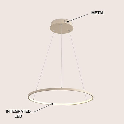 JONATHAN Y 23.75" Beige Modern Integrated LED Pendant Light, Dimmable Round Hoop Chandelier for Kitchen Island, Dining Room, Adjustable Height Metal Hanging Light (JYL7203H)