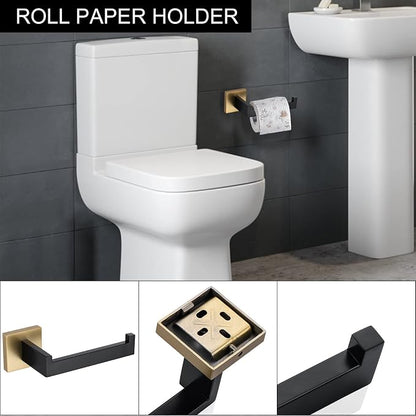 5 Pieces Bathroom Hardware Accessories Set Black and Gold Towel Bar Set,Wall Mounted Stainless Steel,23.6 Inch