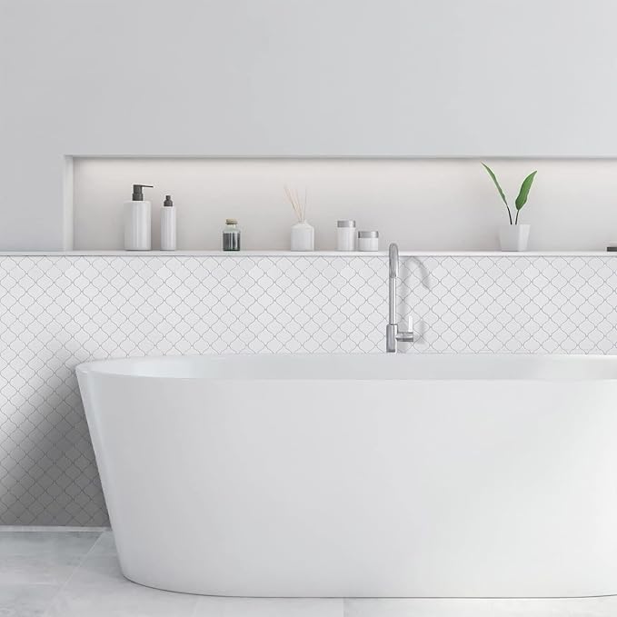 STICKGOO Arabesque Peel and Stick Backsplash, 12”X12” Vinyl Backsplash Tile for Kitchen Peel and Stick, Self Adhesive Wall Tile Stick on Tiles (Thicker Design, White)