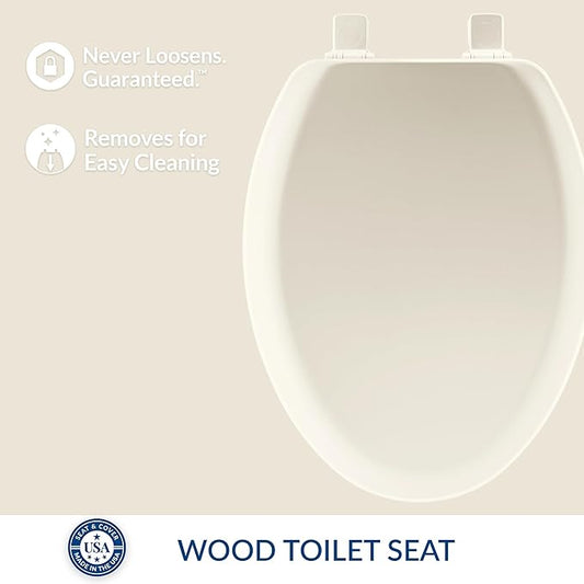 Mayfair Cameron Biscuit Toilet Seat, Non Slip Heavy Duty Wood, Easy Clean, Made in USA, Elongated (Pack of 2)