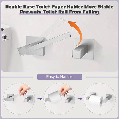Brushed Nickel Towel Bar Set,5-Piece Bathroom Hardware Set Includes Upgraded Double Base Paper Towel Holder Modern Square Towel Holder Set,Stainless Steel Wall Mount 23.6 Inch