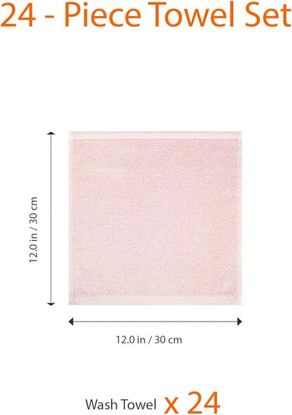 Amazon Basics Highly Absorbent, Fast Drying 100% Cotton Washcloths for Bathroom and Face, 12 x 12 inches, Petal Pink, 24-Pack