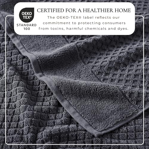 Great Bay Home Bath Towels - 100% Cotton 6 Piece Towel Set - Diamond Waffle Weave - Absorbent, Durable, Quick-Dry Towels for Bathroom (Stone Blue)