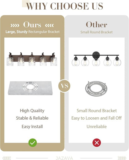 5-Light Bathroom Vanity Light,Hammered Glass,Oil Rubbed Bronze | 34.2 Inch Over Mirror Wall Light,E26 sockets,for bathroom mirror,powder room,dressing area