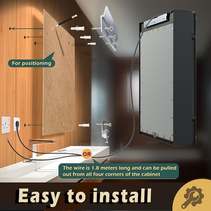 20x28 Inch Aluminum LED Bathroom Mirror Cabinet with Backlit Panel | Light Adjustment, Anti-Fog, Sockets&USBs, High Capacity, Easy to Install