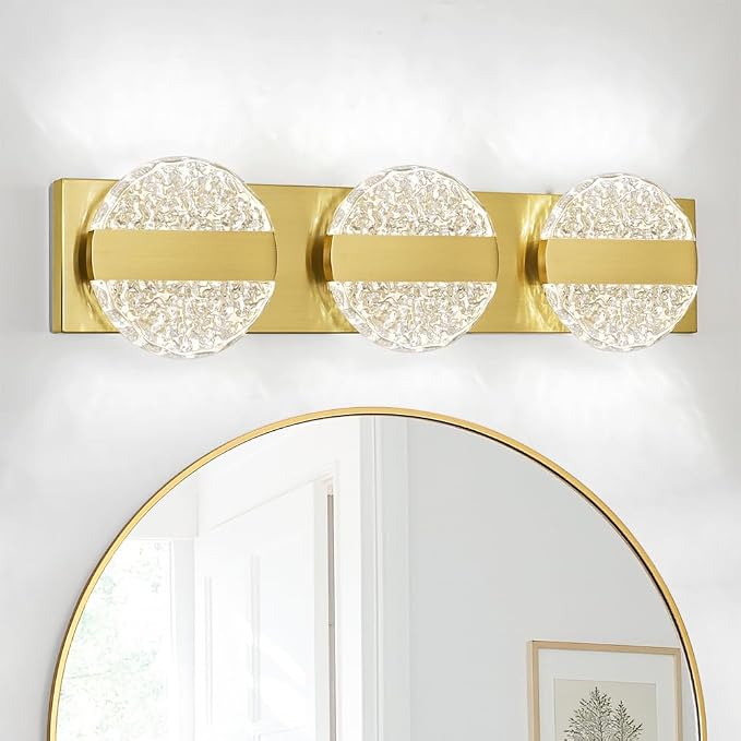 Luxury Brushed Gold Bathroom Vanity Light with High CRI 90+ LED for True Colors, 15W 6000K Cool White Modern Bathroom Lights Fixture Over Mirror for Makeup & Shaving