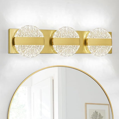 Luxury Brushed Gold Bathroom Vanity Light with High CRI 90+ LED for True Colors, 15W 6000K Cool White Modern Bathroom Lights Fixture Over Mirror for Makeup & Shaving