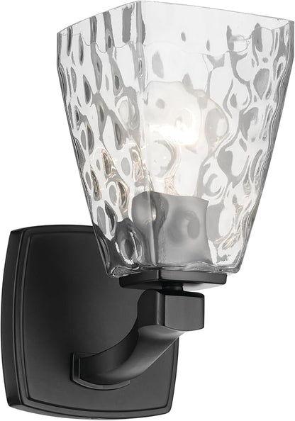 Kichler Marant 5" 1-Light Wall Sconce with Clear Water Glass in Black, for Bathroom, Powder Room, Hallways, (5" W x 9.5" H), 55214BKWTR