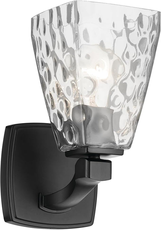 Kichler Marant 5" 1-Light Wall Sconce with Clear Water Glass in Black, for Bathroom, Powder Room, Hallways, (5" W x 9.5" H), 55214BKWTR