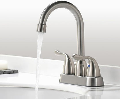 2 Handle Brushed Nickel Bathroom Sink Faucet - 4 Inch Centerset Faucet Bathroom 2 or 3 Hole Lavatory Faucet Bathroom Vanity Sink Faucets with Pop-up Drain and Supply Lines