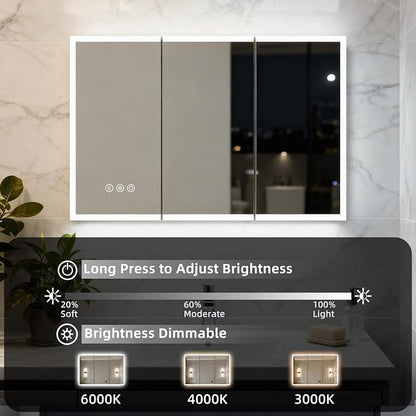 Medicine Cabinet with Lights, Bathroom LED Mirror Cabinet with Storage, Anti-Fog & 3 Color Lights, Recessed or Wall Mounted (48X32 in)