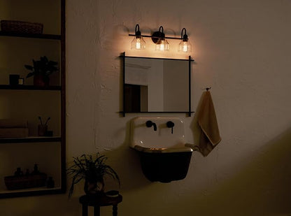 Kichler Avery 24" 3-Light Bathroom Vanity Light in Black with Clear Seeded Glass for Bathroom and Powder Room Vanity, Industrial Styling, (24" W x 9.5" H x 8.25" Ext.), 45973BK