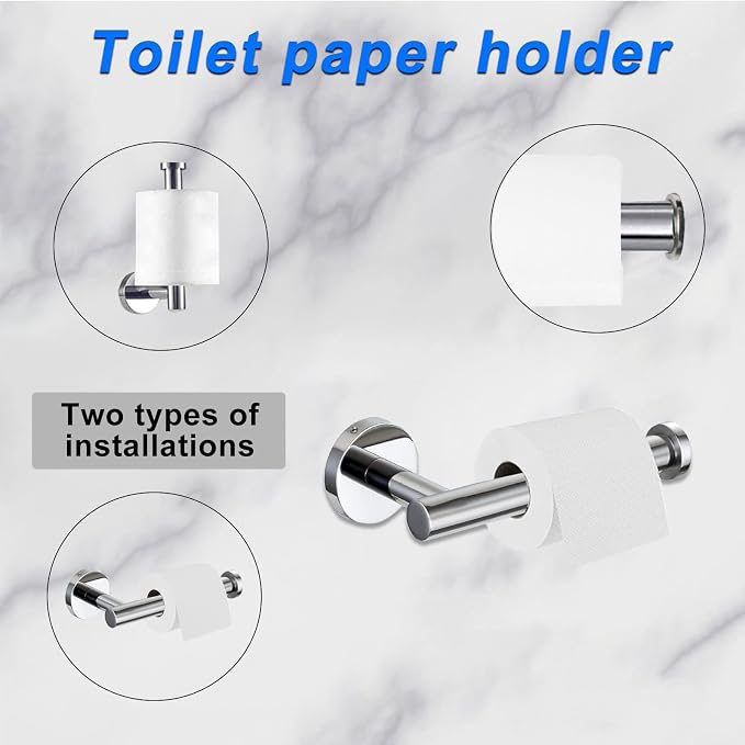 Cilee 10 Piece Chrome Bathroom Hardware Set, 24 16 inch Towel Bar Set | 24 & 16 inch Towel bar, Toilet Paper Holder, Towel Ring, Towel Hook, Bathroom Accessories Set Stainless Steel Wall Mounted