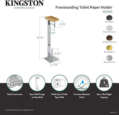 Kingston Brass SCC8500 Edenscape Freestanding Toilet Paper Holder with Storage Shelf, Matte Black