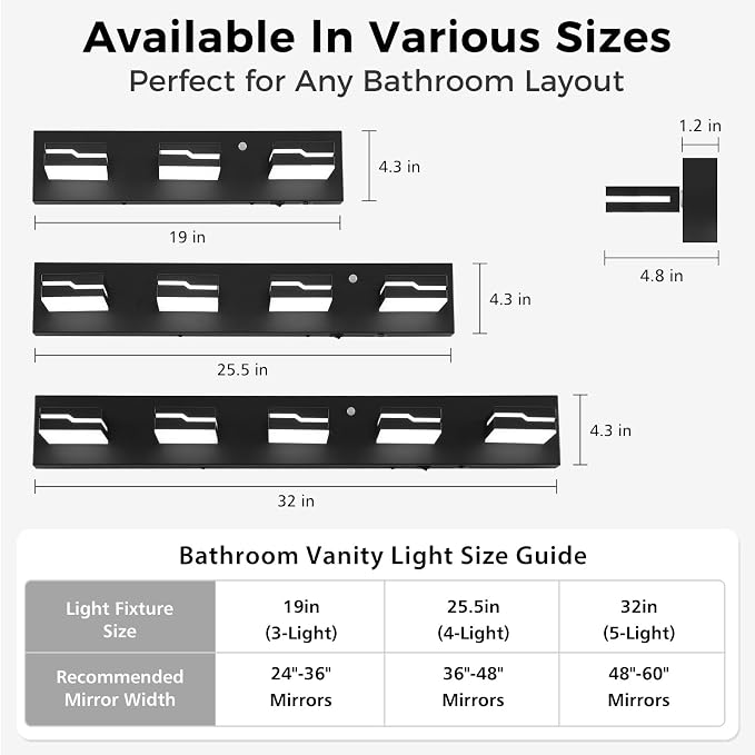 LED Modern Bathroom Vanity Light 5-Light, 32 inch 3CCT Dimmable Black Motion Sensor Vanity Lights for Bathroom Lighting, with 350° Rotatable Acrylic Heads and Auto-Off Bathroom Light