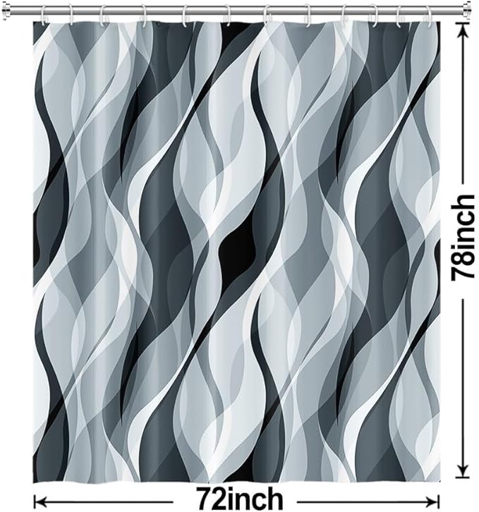 Blue Shower Curtain, Modern Abstract Blue and Grey Striped Shower Curtain Set for Bathroom Waterproof Polyester Shower Curtain with Hooks, 72x78 Inch