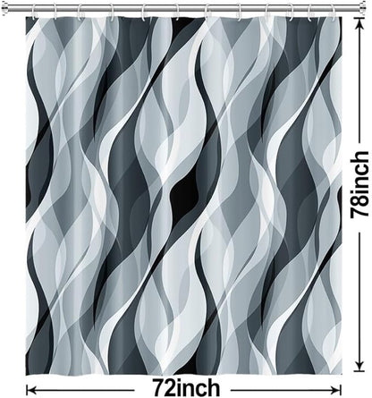 Blue Shower Curtain, Modern Abstract Blue and Grey Striped Shower Curtain Set for Bathroom Waterproof Polyester Shower Curtain with Hooks, 72x78 Inch