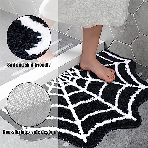 Meetory Spider Web Bath Mat, 31×20" Halloween Bath Mat Non-Slip Rugs Spiderweb Rug Machine Washable Goth Area Rugs Gothic Rug for Front Door, Bedroom, Living Home (Black)
