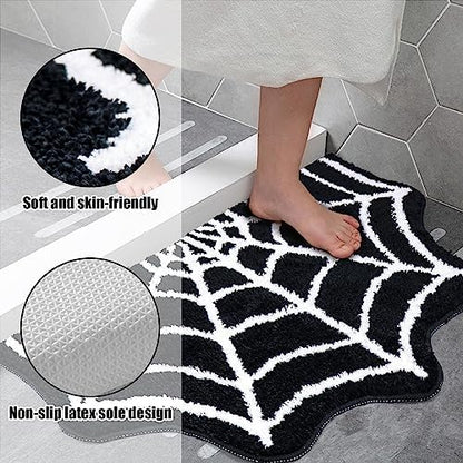 Meetory Spider Web Bath Mat, 31×20" Halloween Bath Mat Non-Slip Rugs Spiderweb Rug Machine Washable Goth Area Rugs Gothic Rug for Front Door, Bedroom, Living Home (Black)