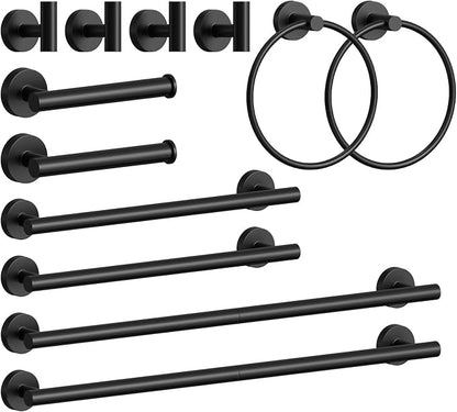 Matte Black Bathroom Hardware Accessories Set 12 Pieces 26" SUS 304 Stainless Steel Bath Towel Holder Bar Set Towel Rack Combination Wall Mounted for Kitchen, Laundry, Bedroom