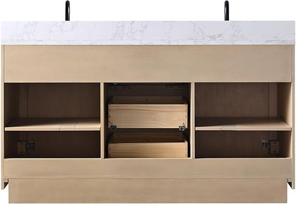 Vanity Art 60 inch Double Sink Bathroom Vanity, Vanity Cabinet with Doors and Shelf, Modern Wood Bathroom Vanity with White Marble Top, Solid Wood Frame, 3 Functioning Drawers, VA70-60-DLW-E